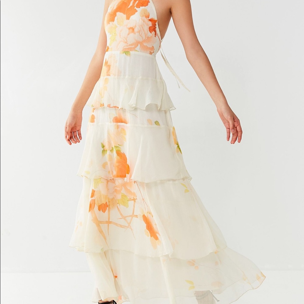 Tally tiered floral chiffon fully lined maxi dress